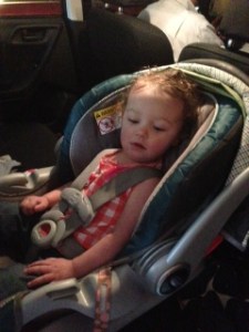 Bear in her car seat