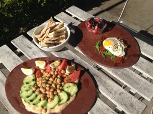 Hummus plate for me, egg number for her